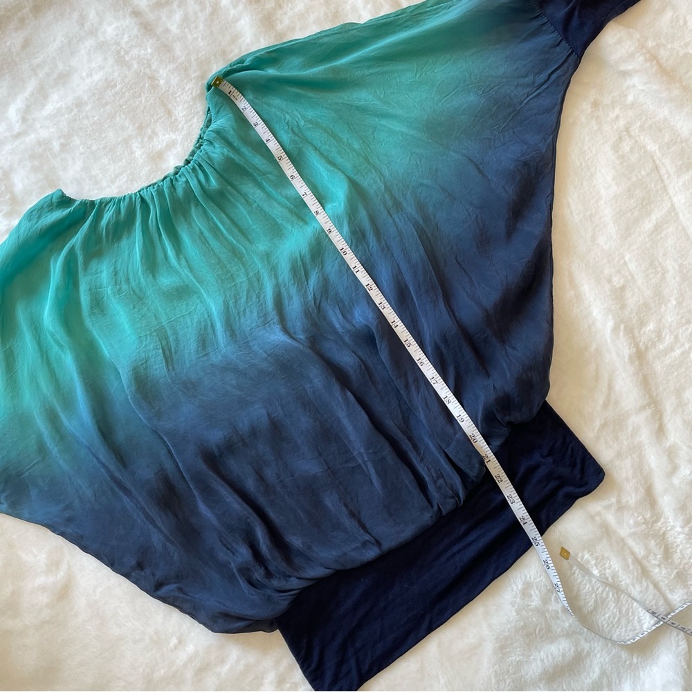 Womens Turquoise Navy Silk Blouse Top - Picture 12 of 16